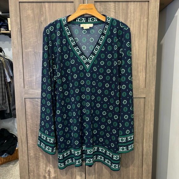 Michael Kors Tops - Michael Kors 1X Tunic V Neck Long Sleeve blue green stretch